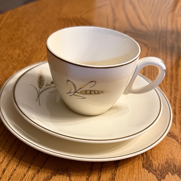 Elegant Cream Wheat Motif Cup and Saucer Set - Picture 1 of 4